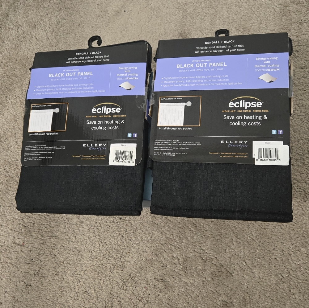 Pair of 2 Black Blackout Curtains 63 Inches - Picture 3 of 3